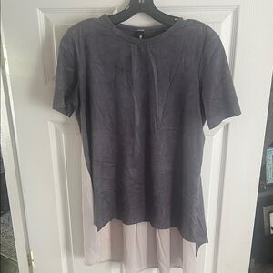 Design Lab Lord & Taylor Gray and White Blouse